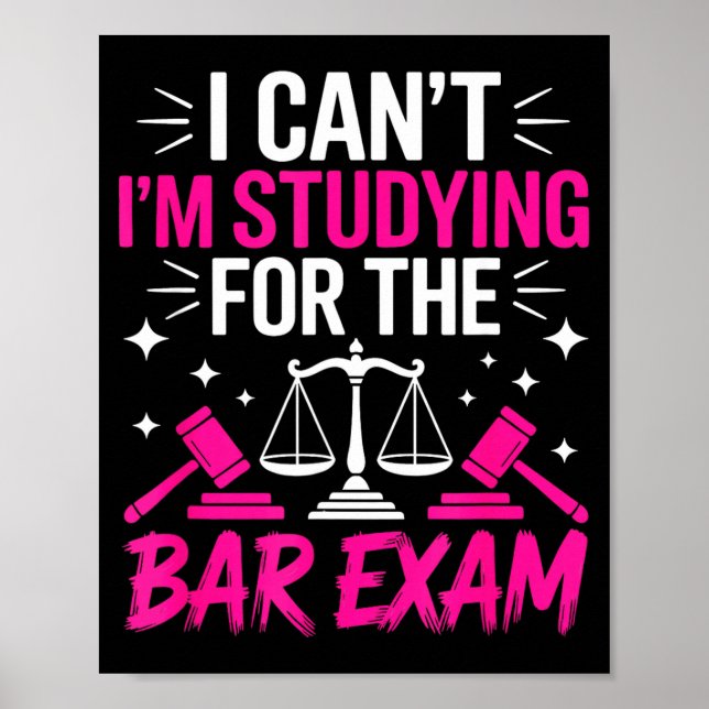 Funny Law School Student Gift - Can't Studying For Poster (Vorne)