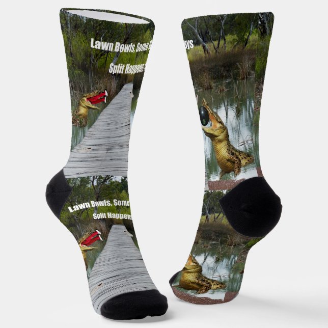 Funny Lawn Bowls Aussie Crocodile, Crew Socks Socken (Gewinkelt)