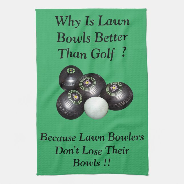 Funny Lawn Bowls versus Golf Design, Teetuch Geschirrtuch (Vertikal)