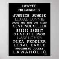 Funny Lawyer Nicknames and Synonyms Office Poster
