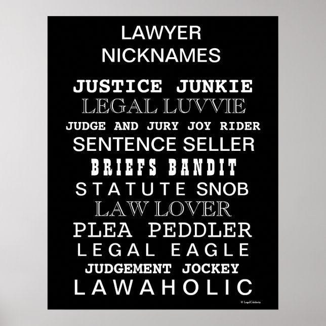 Funny Lawyer Nicknames and Synonyms Office Poster (Vorne)