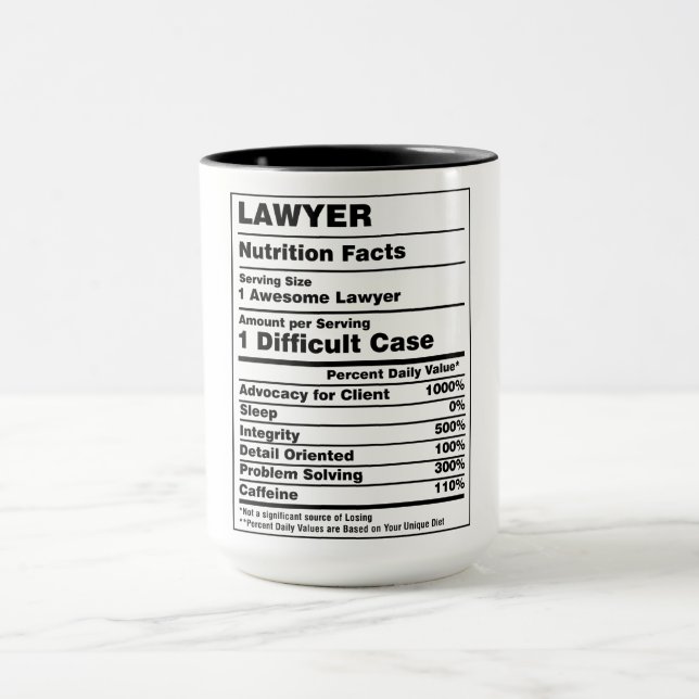 Funny Lawyer Nutrition Fakten Tasse (Zentrum)