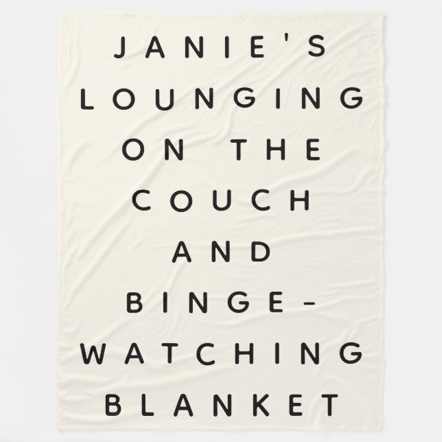 Funny Lazy Binge Watching Quote Personalized Cream Fleecedecke (Vorderseite)