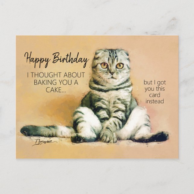 Funny Lazy Cat Happy Birthday Postkarte (Vorderseite)