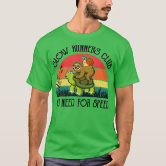 Funny Lazy Sloth  Snail Riding Turtle Slow Runners T-Shirt