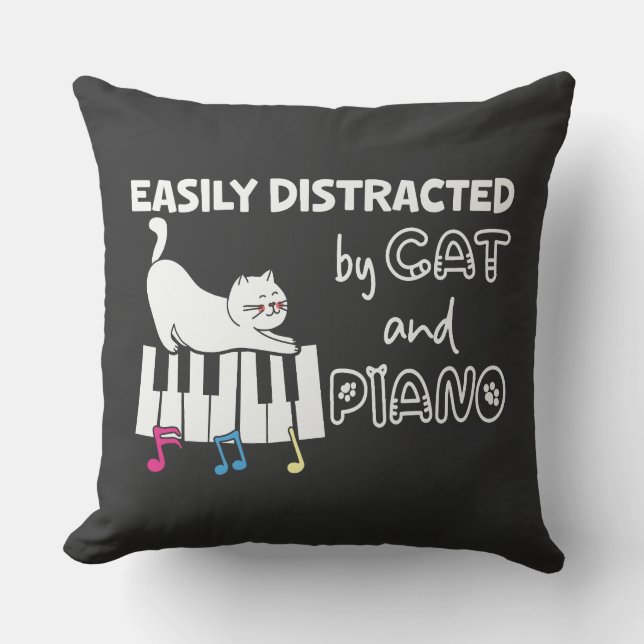 Funny leicht abgelenkt von Cat und Piano Musiker Kissen (Vorderseite)
