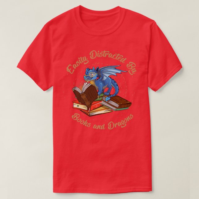 Funny leicht abgelenkt von Drachen und Bücher Nerd T-Shirt (Design vorne)