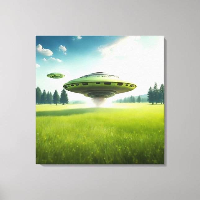 Funny Leinwand UFO Außerirdischen auf der grünen W (Vorderseite)