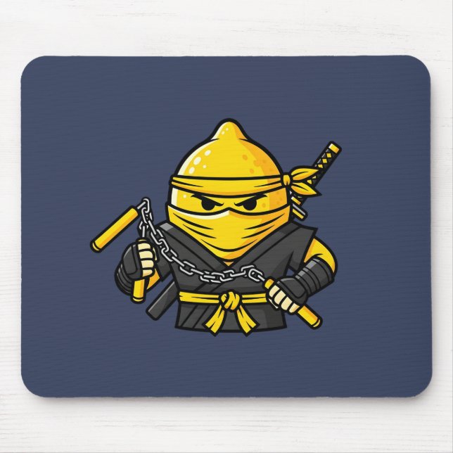 Funny Lemon Shinobi Ninja Nunchucks Illustration Mousepad (Vorne)