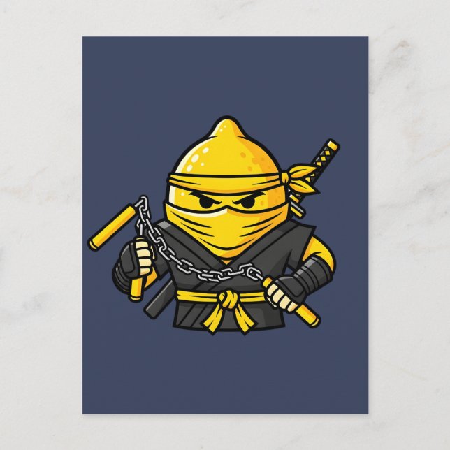 Funny Lemon Shinobi Ninja Nunchucks Illustration Postkarte (Vorderseite)