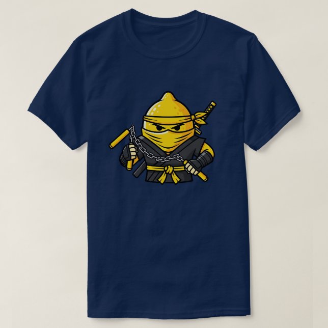 Funny Lemon Shinobi Ninja Nunchucks Illustration T-Shirt (Design vorne)