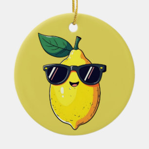 Funny Lemon Sunglasses Keramik Ornament