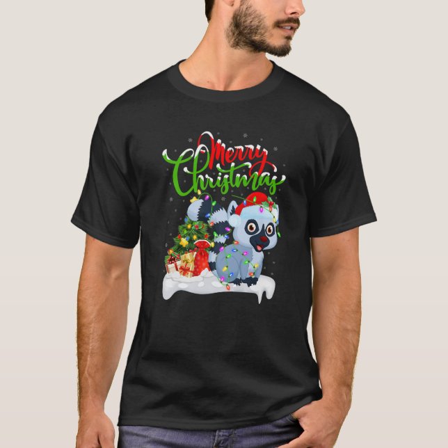 Funny Lemur Animal Lover Xmas Lighting Lemur Chris T-Shirt (Vorderseite)