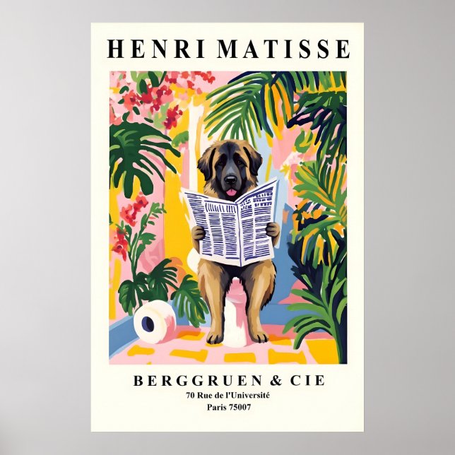 Funny Leonberger Art - Dog on Toilet, Matisse Poster (Vorne)