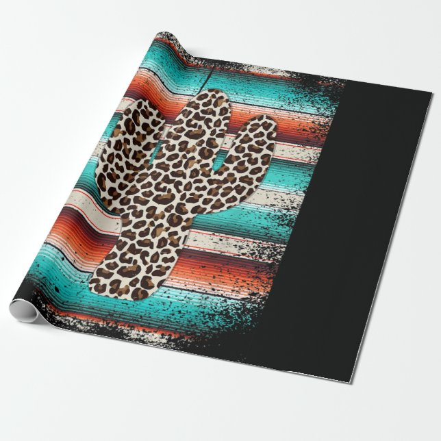 Funny Leopard Cactus Serape Cactus print Türkis Geschenkpapier (Ungerollt)