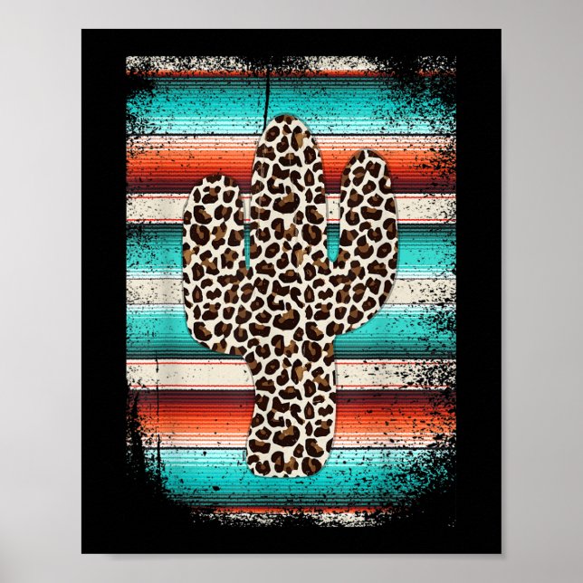 Funny Leopard Cactus Serape Cactus print Türkis Poster (Vorne)