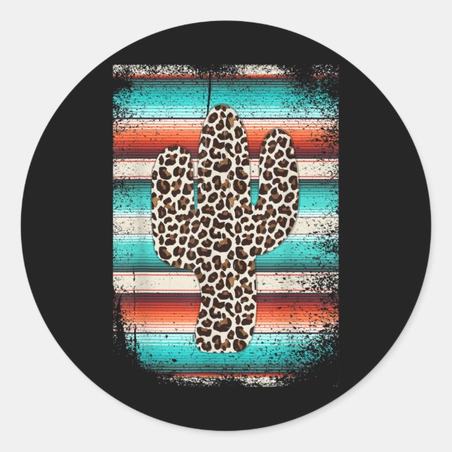 Funny Leopard Cactus Serape Cactus print Türkis Runder Aufkleber (Vorderseite)