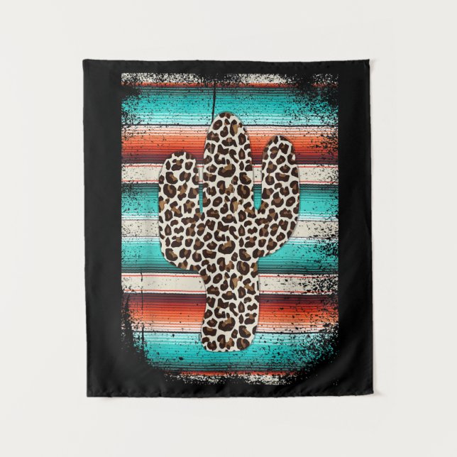 Funny Leopard Cactus Serape Cactus print Türkis Wandteppich (Vorderseite)