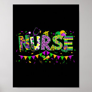 Funny Leopard Mardi Gras Nurse Nursing School Appa Poster