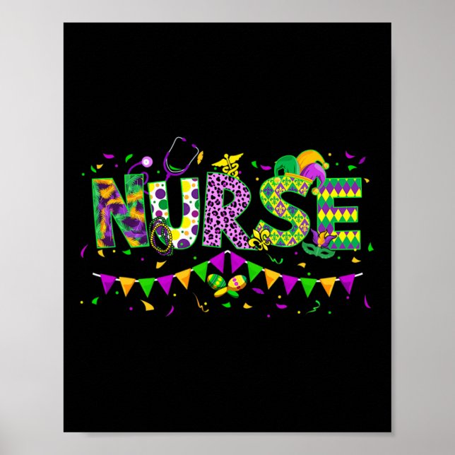 Funny Leopard Mardi Gras Nurse Nursing School Appa Poster (Vorne)