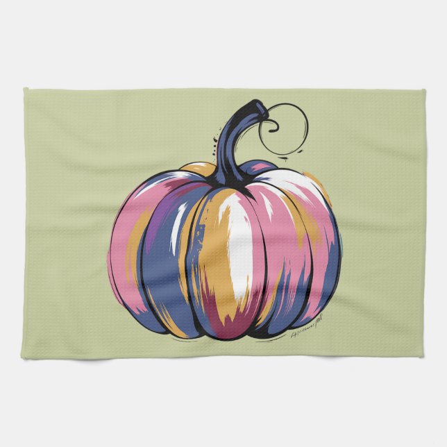 Funny Leopard Pumpkin Halloween Fall Geschirrtuch (Horizontal)