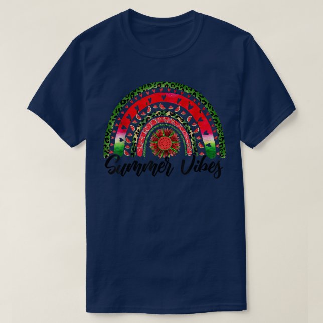 Funny Leopard Sonnenblume Watermelon Boho Rainbow  T-Shirt (Design vorne)