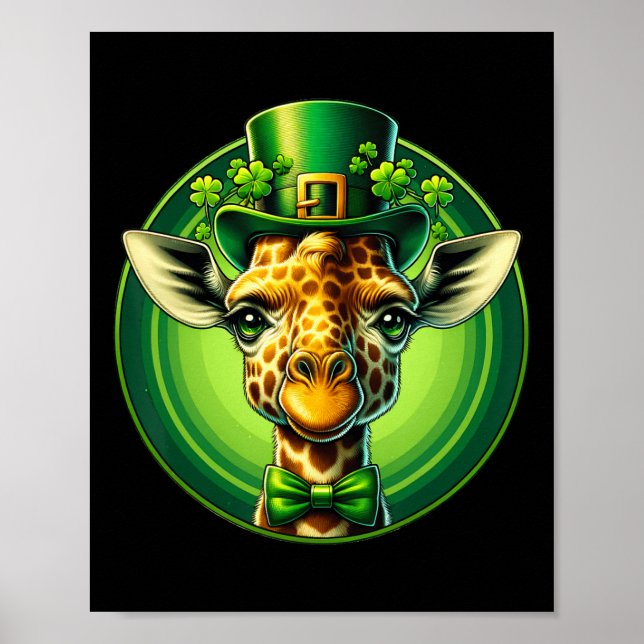 Funny Leprechaun Giraffe St Patricks Day Kinder Mä Poster (Vorne)