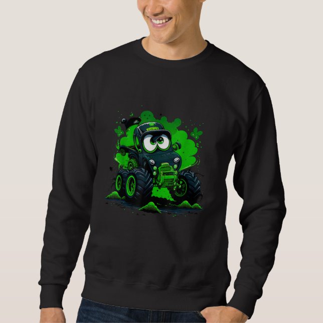 Funny Leprechaun Monster Truck Shamrock St Patrick Sweatshirt (Vorderseite)