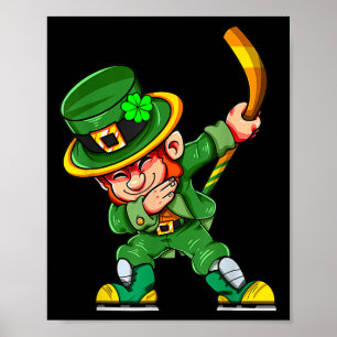 Funny Leprechaun Play Hockey St Patricks Day Sport Poster