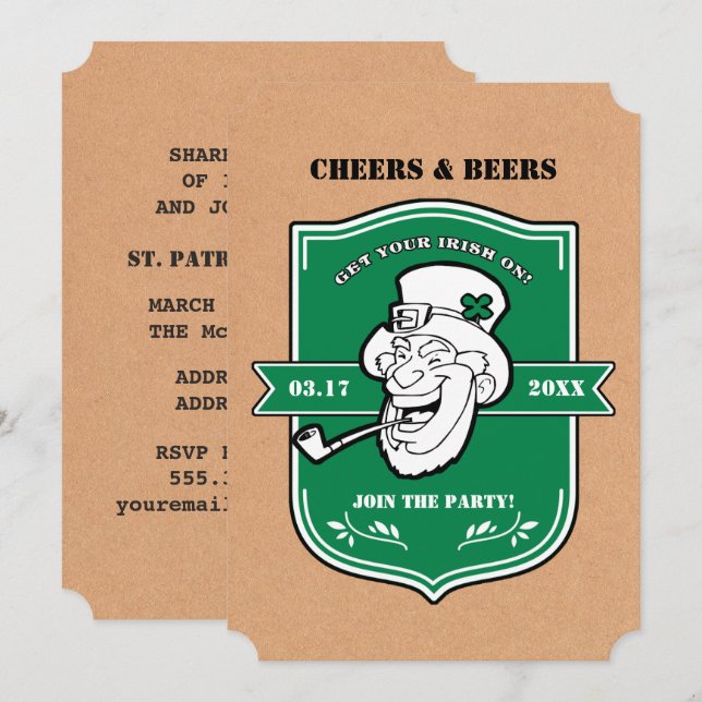 Funny Leprechaun St. Patrick's Day Party Einladung (Vorne/Hinten)