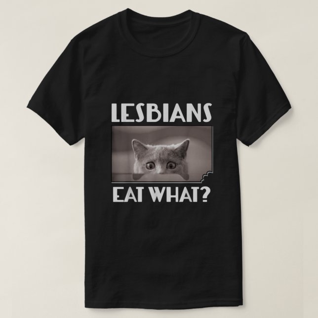 Funny Lesbians Eat What  Funny Scared Kitten LGBT  T-Shirt (Design vorne)