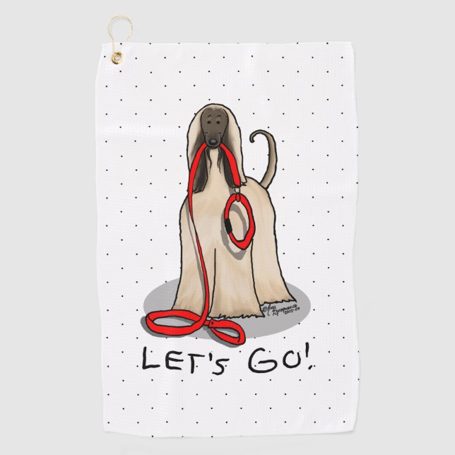 Funny Let's Go! Walk Afghan Hound (Cream) Golfhandtuch (Vorderseite)