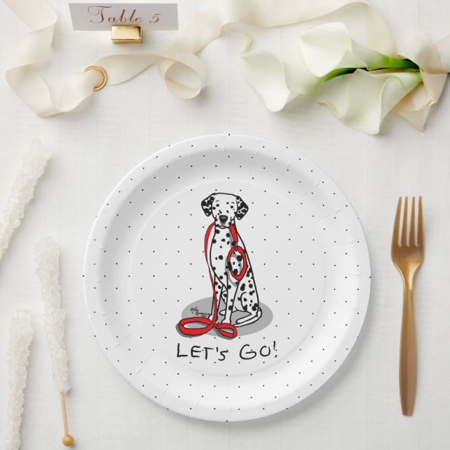 Funny Let's Go! Walk Dalmatian Dog (black 1) Pappteller (Hochzeit)