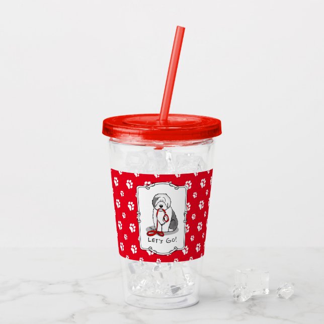 Funny Let's Go! Walk Old English Sheepdog (Grau 1) Acryltrinkbecher (Rückseite Ice)