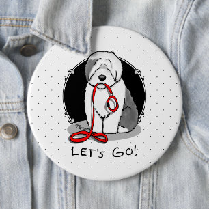 Funny Let's Go! Walk Old English Sheepdog (Grau 1) Button