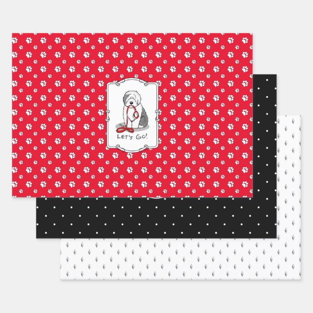 Funny Let's Go! Walk Old English Sheepdog (Grau 1) Geschenkpapier Set (Set)