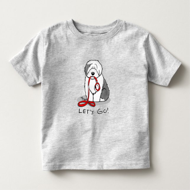 Funny Let's Go! Walk Old English Sheepdog (Grau 1) Kleinkind T-shirt (Vorderseite)