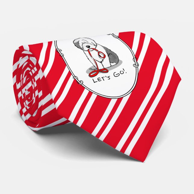 Funny Let's Go! Walk Old English Sheepdog (Grau 1) Krawatte (Gerollt)