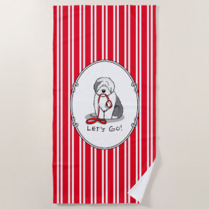 Funny Let's Go! Walk Old English Sheepdog (Grau 1) Strandtuch