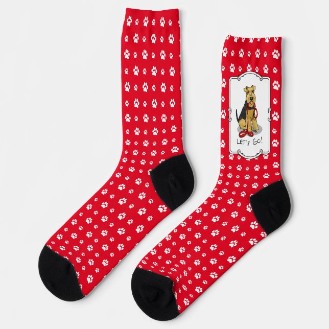 Funny Let's Go! Welsh Terrier Dog mit Leash Socken (Linkes Detail)