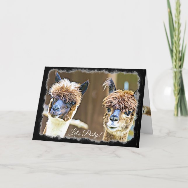 Funny Let's Party Alpaca Geburtstagkarte Karte (Vorderseite)