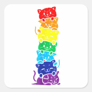 Funny LGBT Cat Stack Rainbow Gay Pride Geschenk fü Quadratischer Aufkleber