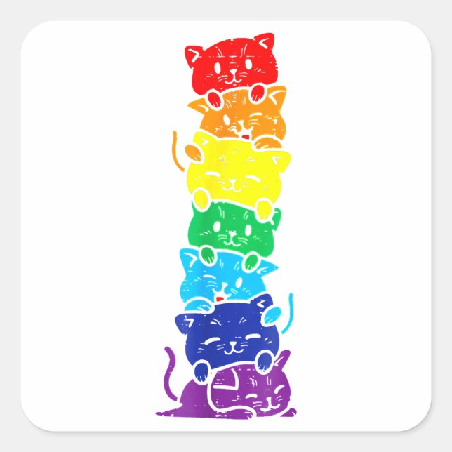Funny LGBT Cat Stack Rainbow Gay Pride Geschenk fü Quadratischer Aufkleber (Vorderseite)