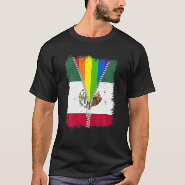 Funny LGBT Mexico Flag Zip Rainbow Mexicanisches G T-Shirt (Vorderseite)