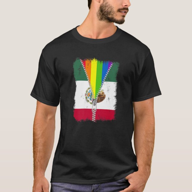 Funny LGBT Mexico Flag Zip Rainbow Mexicanisches G T-Shirt (Vorderseite)