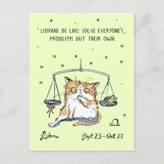 Funny Libra Postkarte Zodiac Cat Star Schild Postk