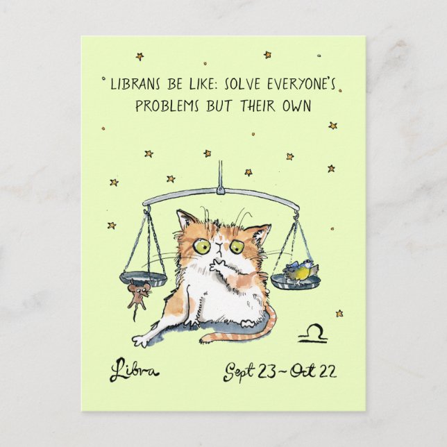 Funny Libra Postkarte Zodiac Cat Star Schild Postk (Vorderseite)