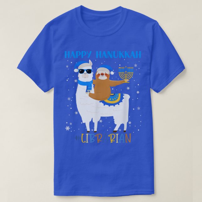 Funny Librarian Llama Sloth Menorah Hanukka Chanu T-Shirt (Design vorne)