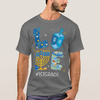 Funny LIEBE 1. Klasse Lehrer Menorah Jewish Hanukk T-Shirt