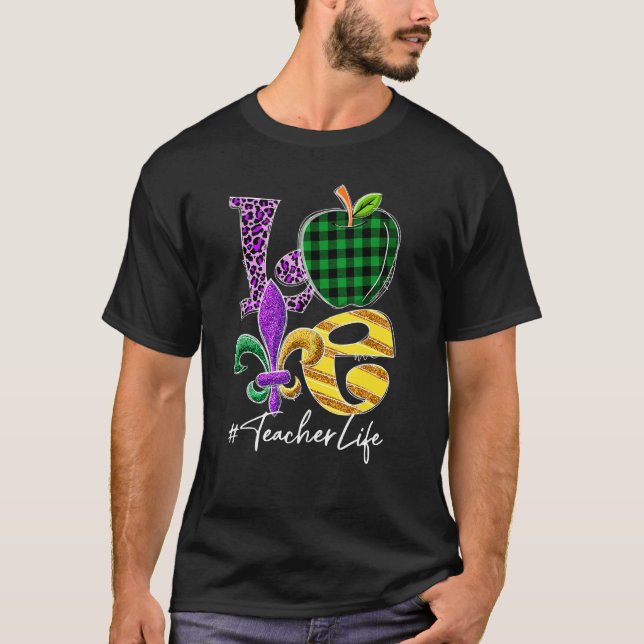 Funny Liebe Lehrer Leopard Mardi Gras Carnival Par T-Shirt (Vorderseite)